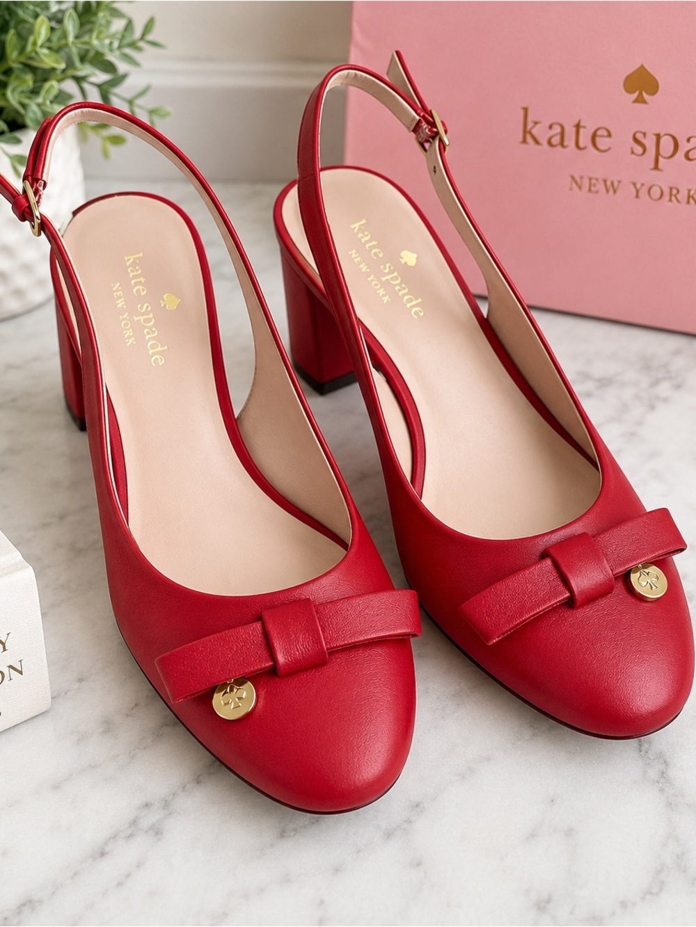 Kate Spade New York Red Bow Slingback Block Heel Pumps